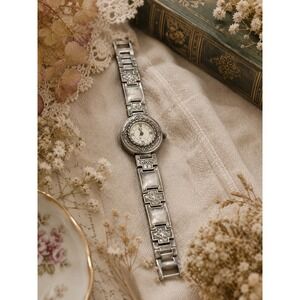 Brighton Montreal Silver Tone Link Watch Roman Numeral Japan Movement Ornate